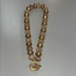 Elegant Gold and Pink Beaded Necklace
